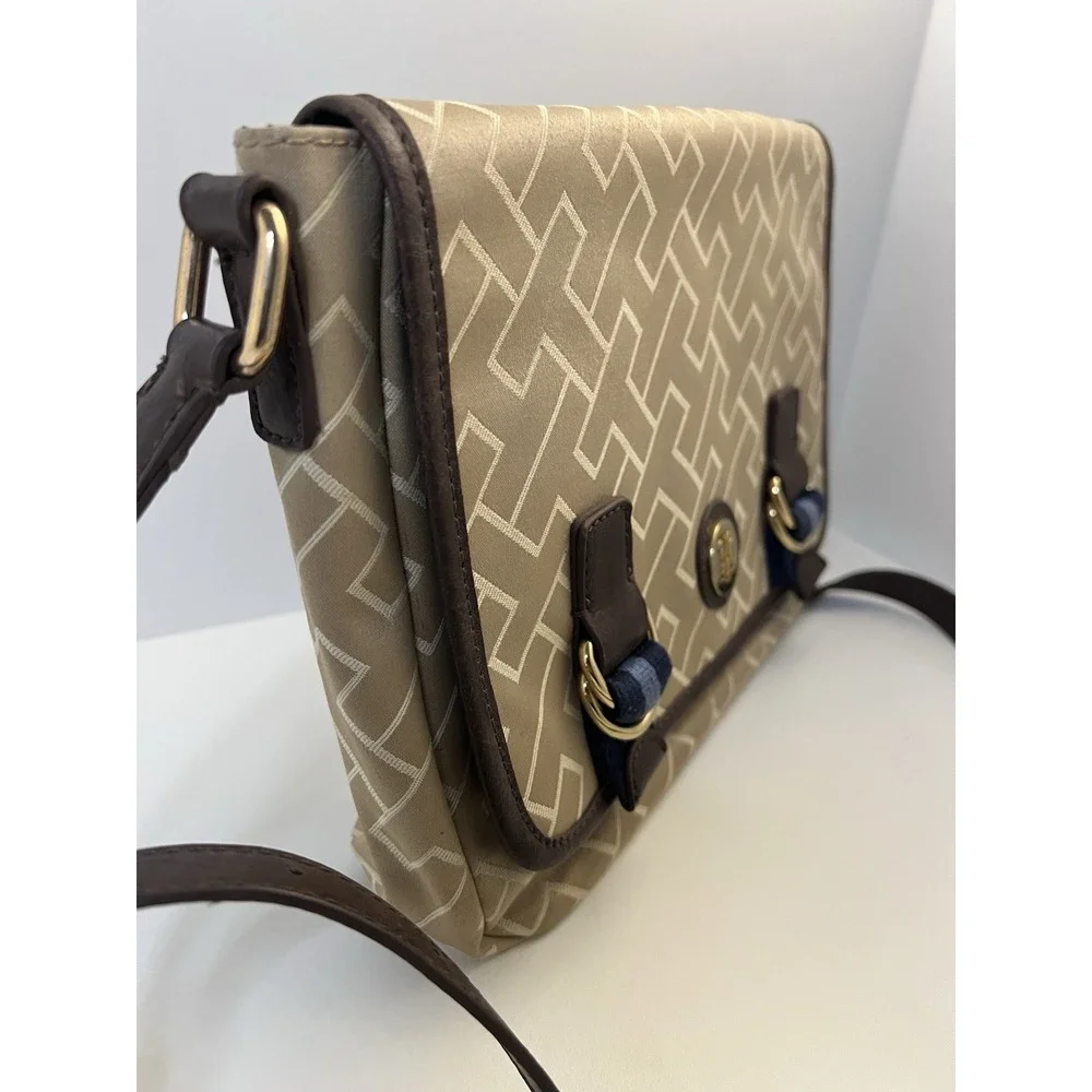 Tommy Hilfiger Jacquard Flap Top Messenger/Crossbody Bag-Tan/Brown Shoulder